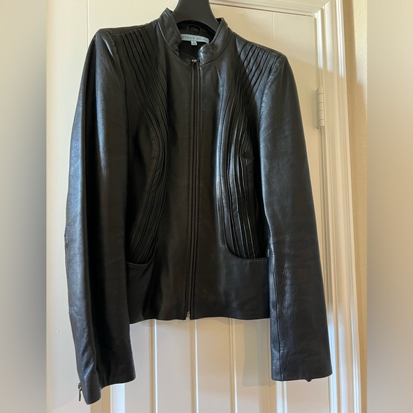 Black Antonio Melani Genuine Leather Jacket Size M - Picture 1 of 4